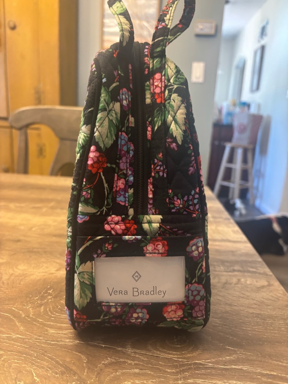 Vera Bradley Black Quilted Floral Cosmetic Case with Pink & Green Accents